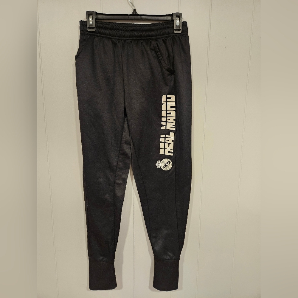 Real Madrid Black Track Pants Mens Size Small Training Joggers Warm Up 26x30